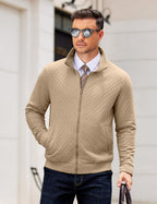 Luvella Mens Zip Up Sweatshirt Mock Neck Quilted Jacket Casual Lightweight Sweater Jackets with Pocket