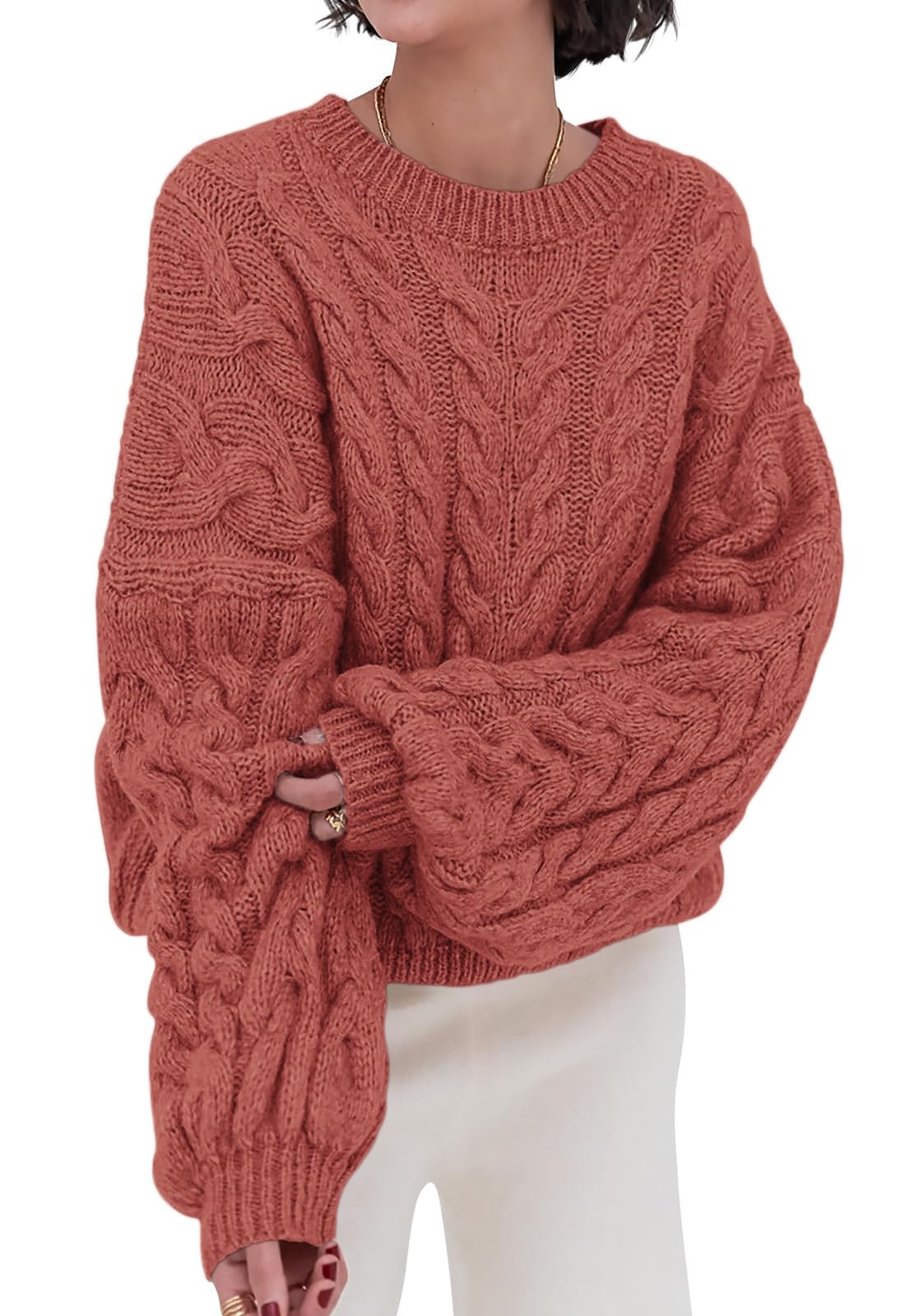 Luvella Womens Sweaters Fall Cable Knit Pullover Oversized Sweater