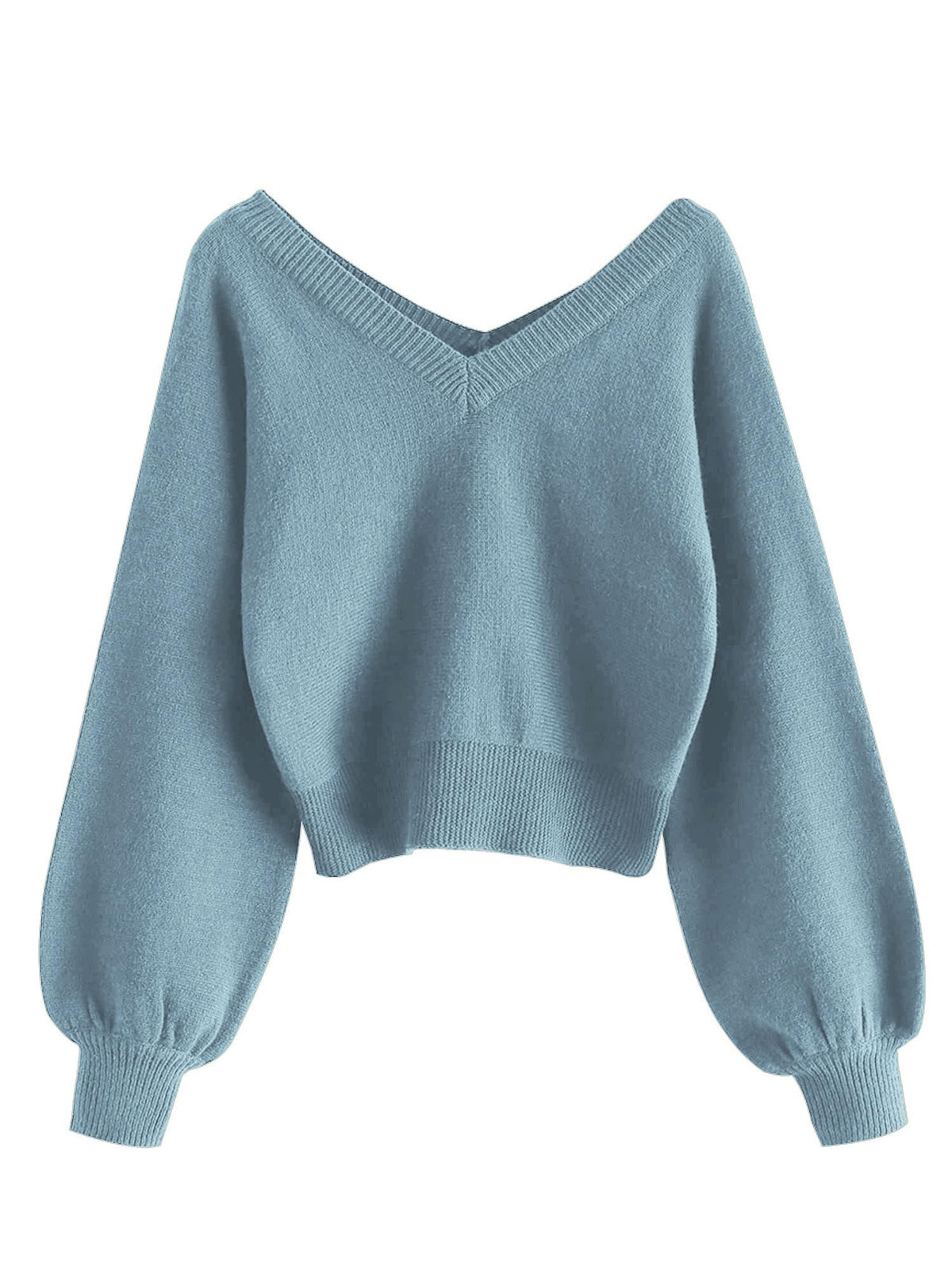 Luvella Women's Cropped Sweater V-Neck Long Sleeve Pullover Jumper Knit Top