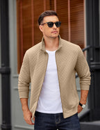Luvella Mens Zip Up Sweatshirt Mock Neck Quilted Jacket Casual Lightweight Sweater Jackets with Pocket