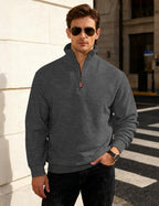 Luvella Mens Sweaters Pullover Sweater Casual Athletic Long Sleeve Quarter Zipper Stand Collar Sweatshirt
