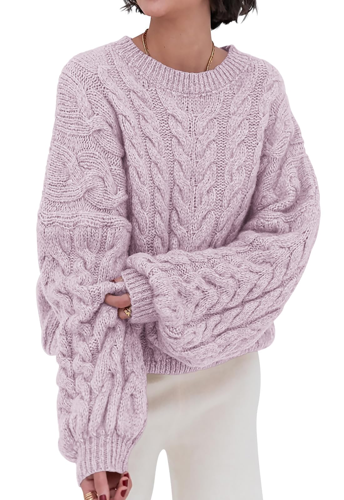 Luvella Womens Sweaters Fall Cable Knit Pullover Oversized Sweater