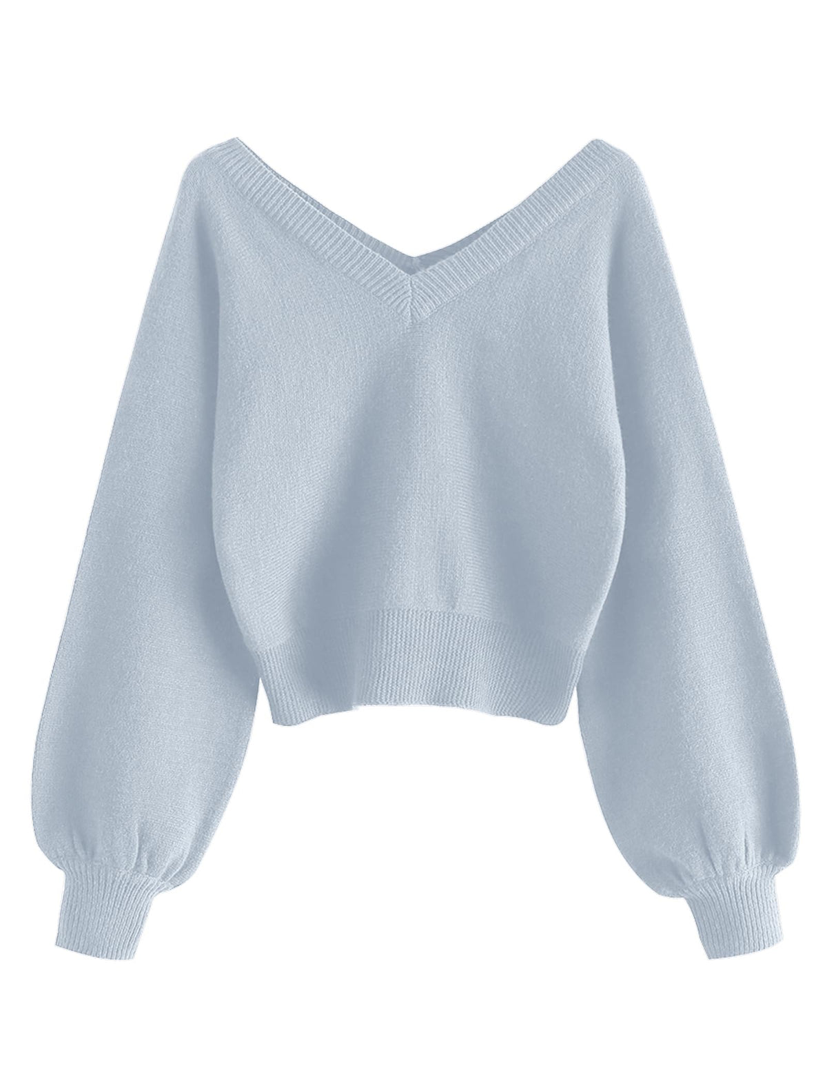 Luvella Women's Cropped Sweater V-Neck Long Sleeve Pullover Jumper Knit Top