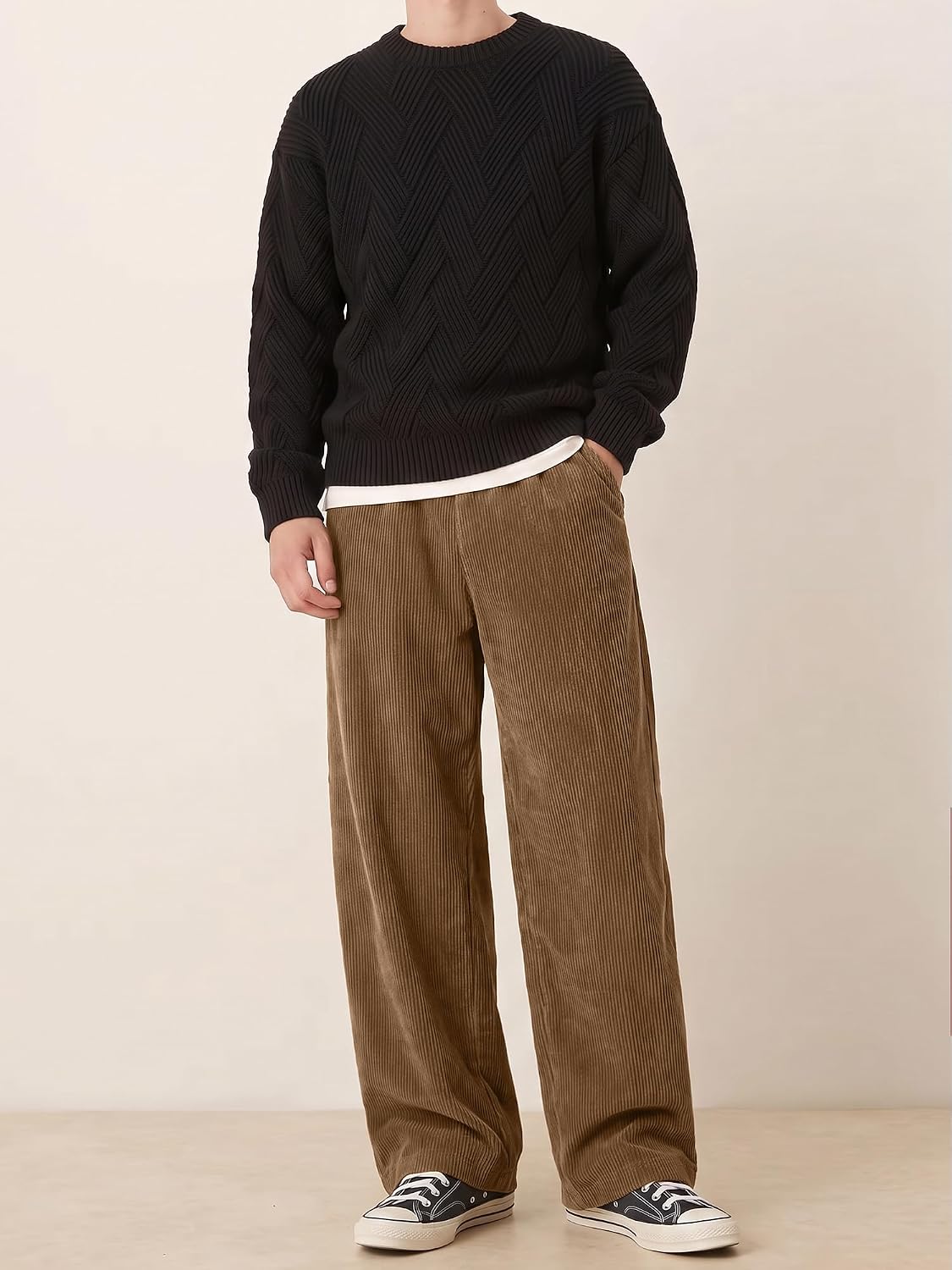 Luvella Men's Casual Loose Fit Corduroy Pants