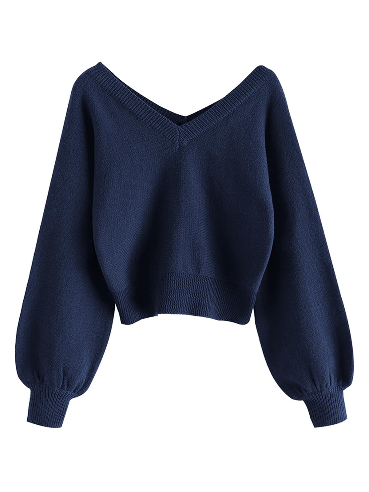 Luvella Women's Cropped Sweater V-Neck Long Sleeve Pullover Jumper Knit Top