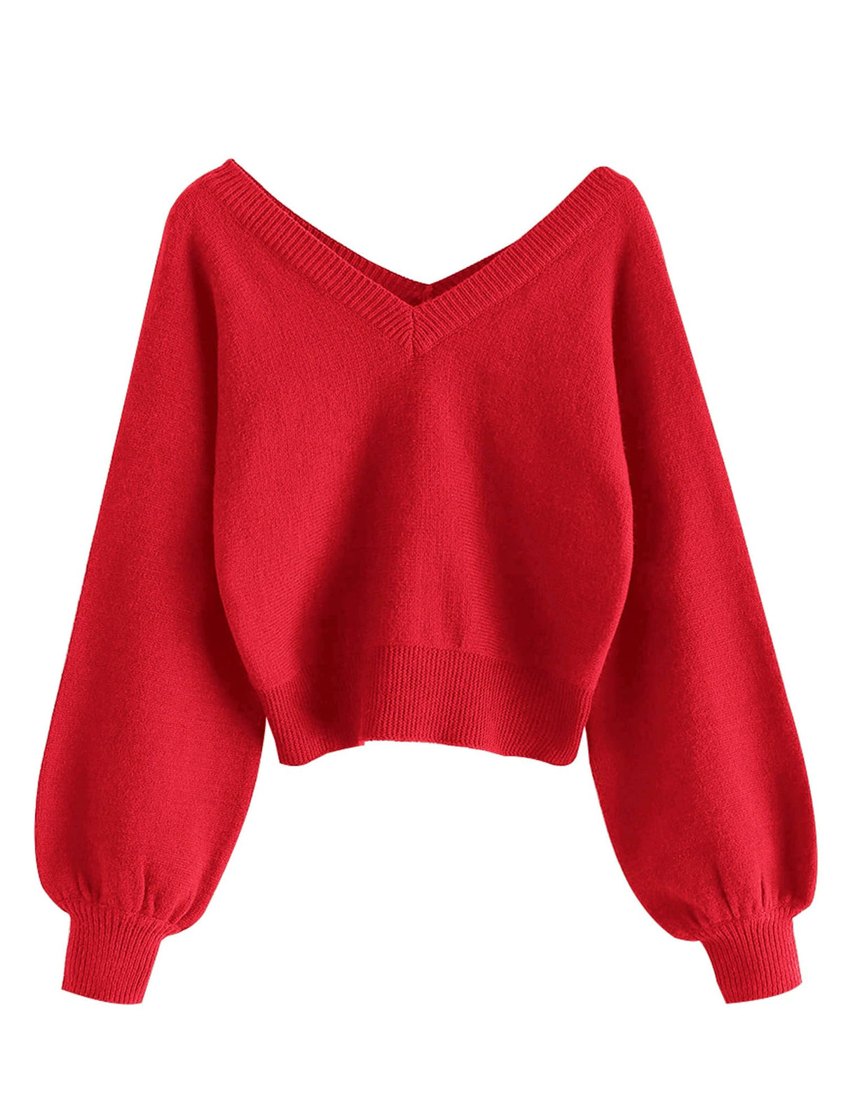 Luvella Women's Cropped Sweater V-Neck Long Sleeve Pullover Jumper Knit Top
