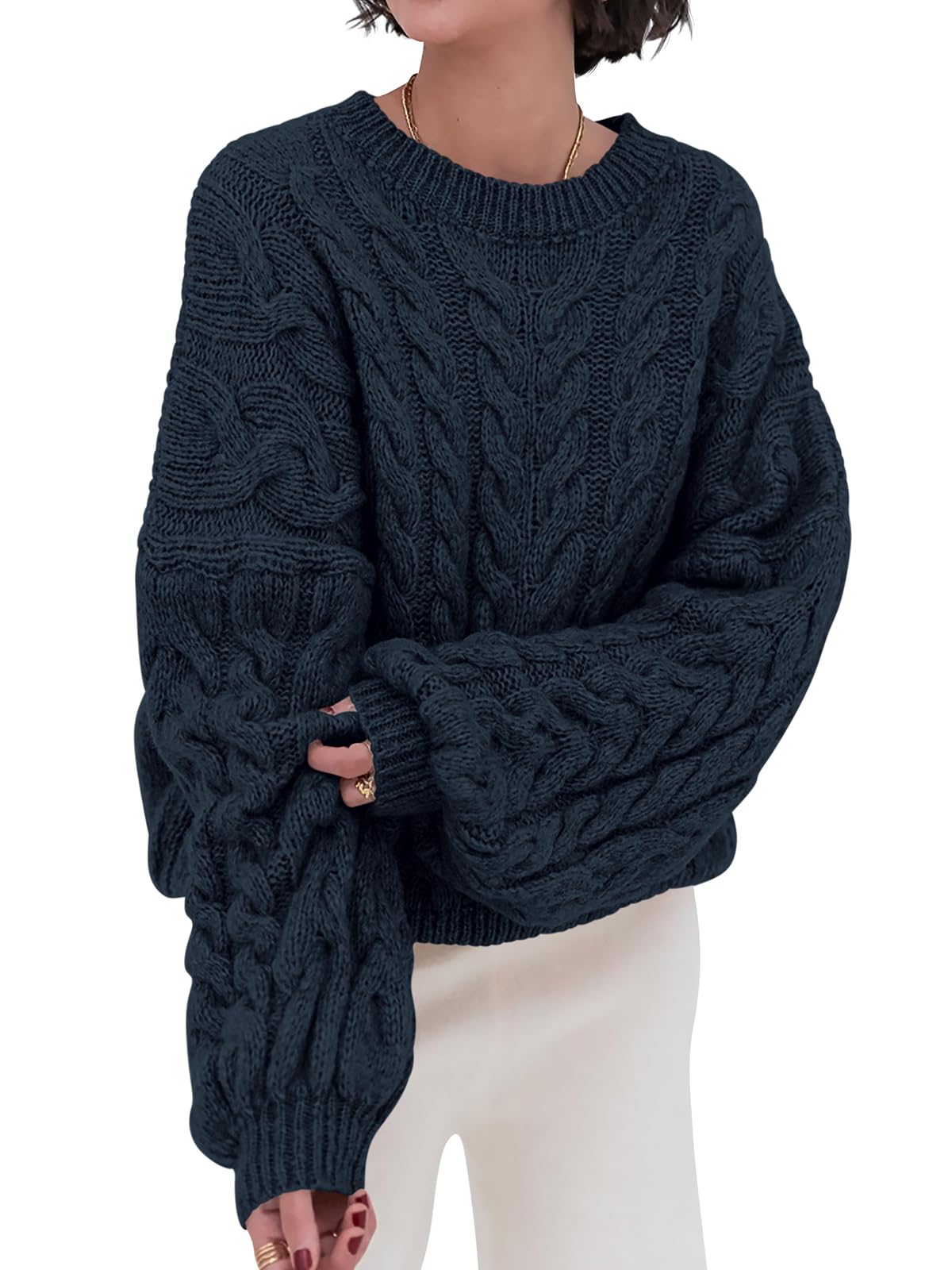 Luvella Womens Sweaters Fall Cable Knit Pullover Oversized Sweater