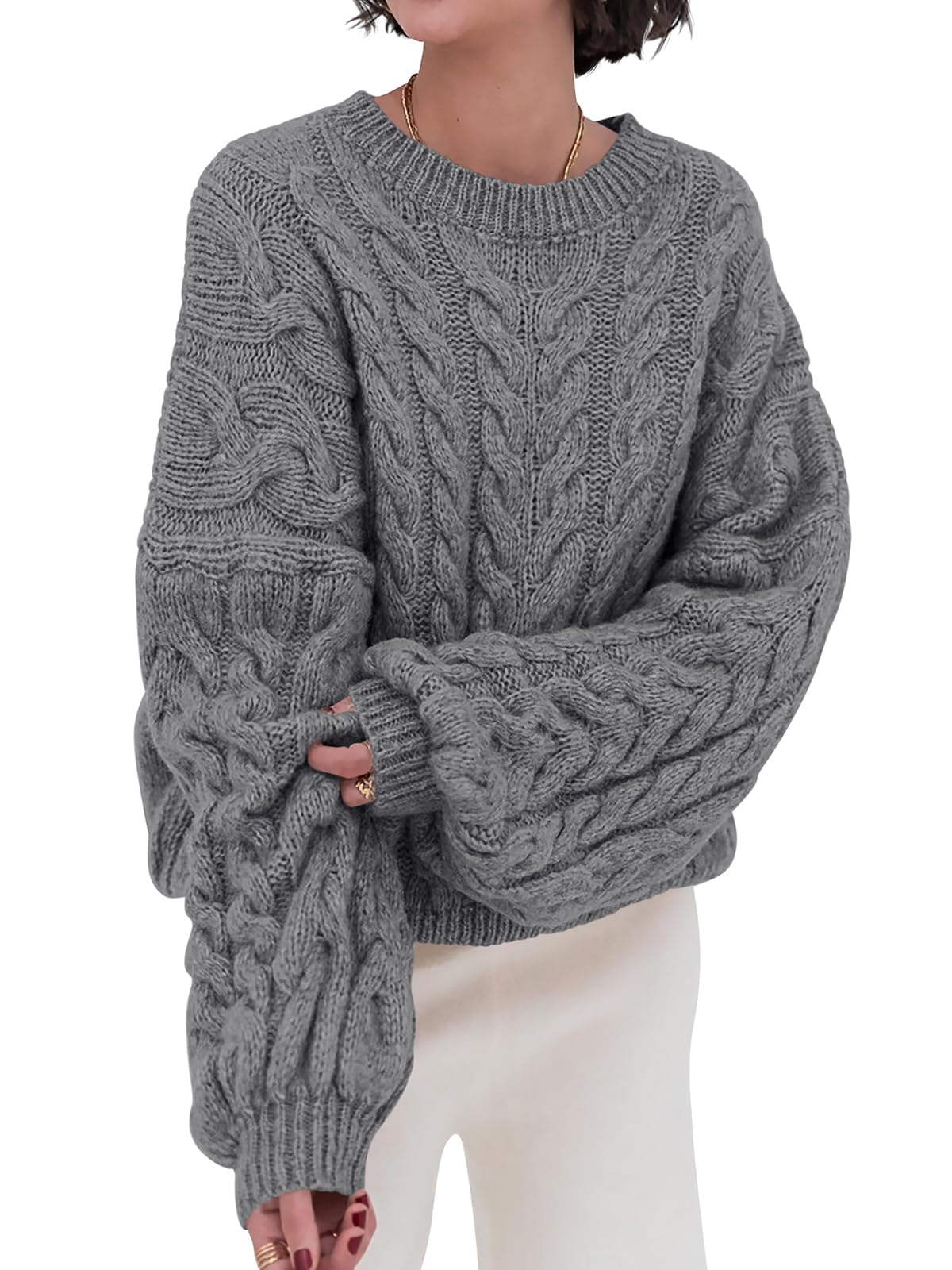 Luvella Womens Sweaters Fall Cable Knit Pullover Oversized Sweater