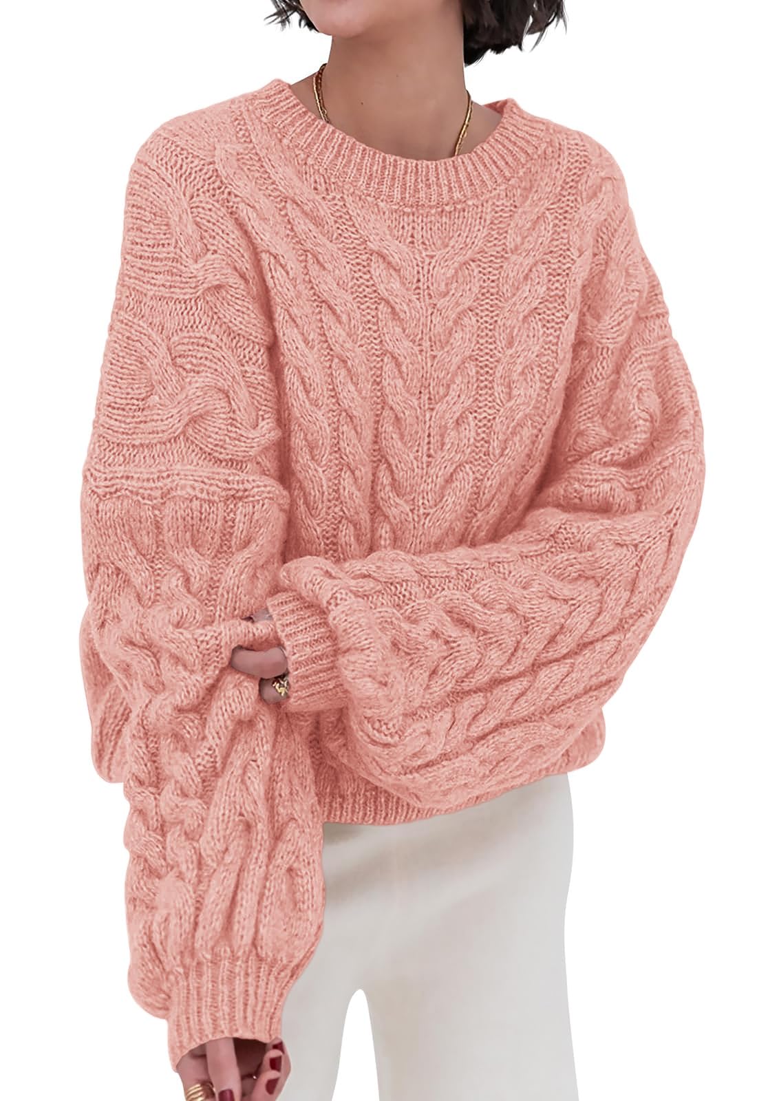 Luvella Womens Sweaters Fall Cable Knit Pullover Oversized Sweater