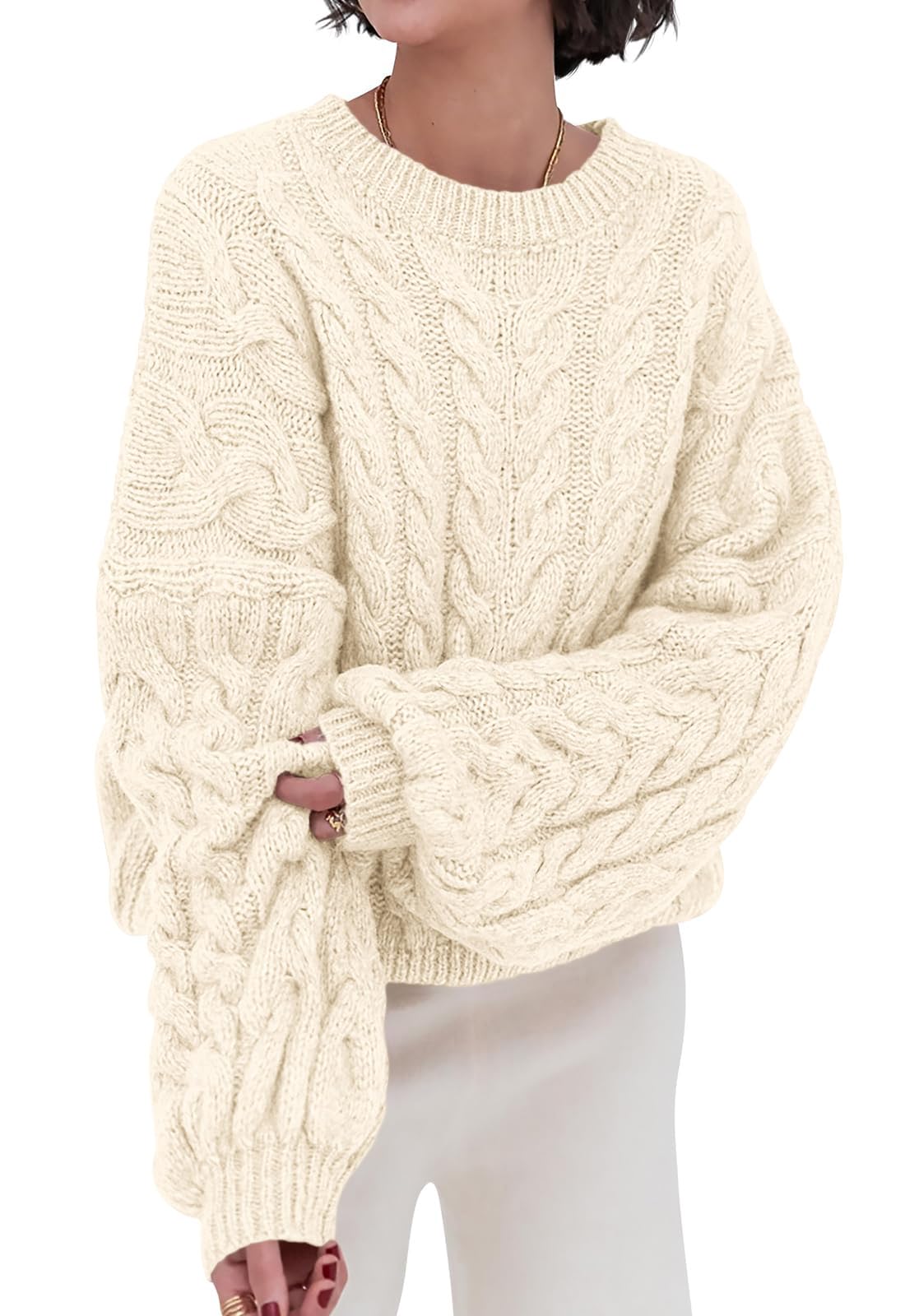 Luvella Womens Sweaters Fall Cable Knit Pullover Oversized Sweater