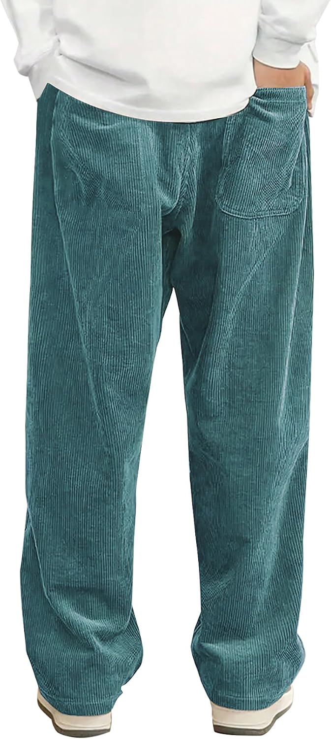 Luvella Mens Corduroy Casual Pants Straight Sweatpants