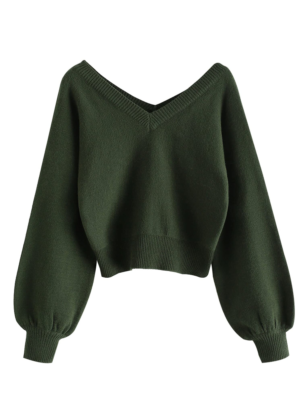 Luvella Women's Cropped Sweater V-Neck Long Sleeve Pullover Jumper Knit Top