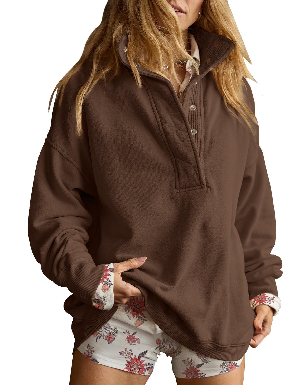 Luvella Women's Henley Neck Sweatshirt