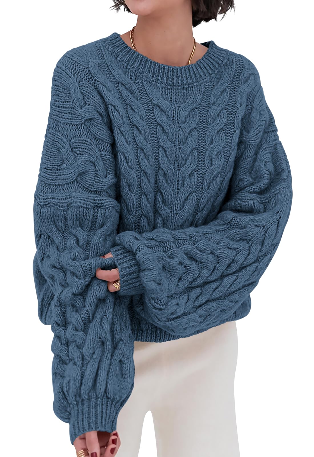 Luvella Womens Sweaters Fall Cable Knit Pullover Oversized Sweater