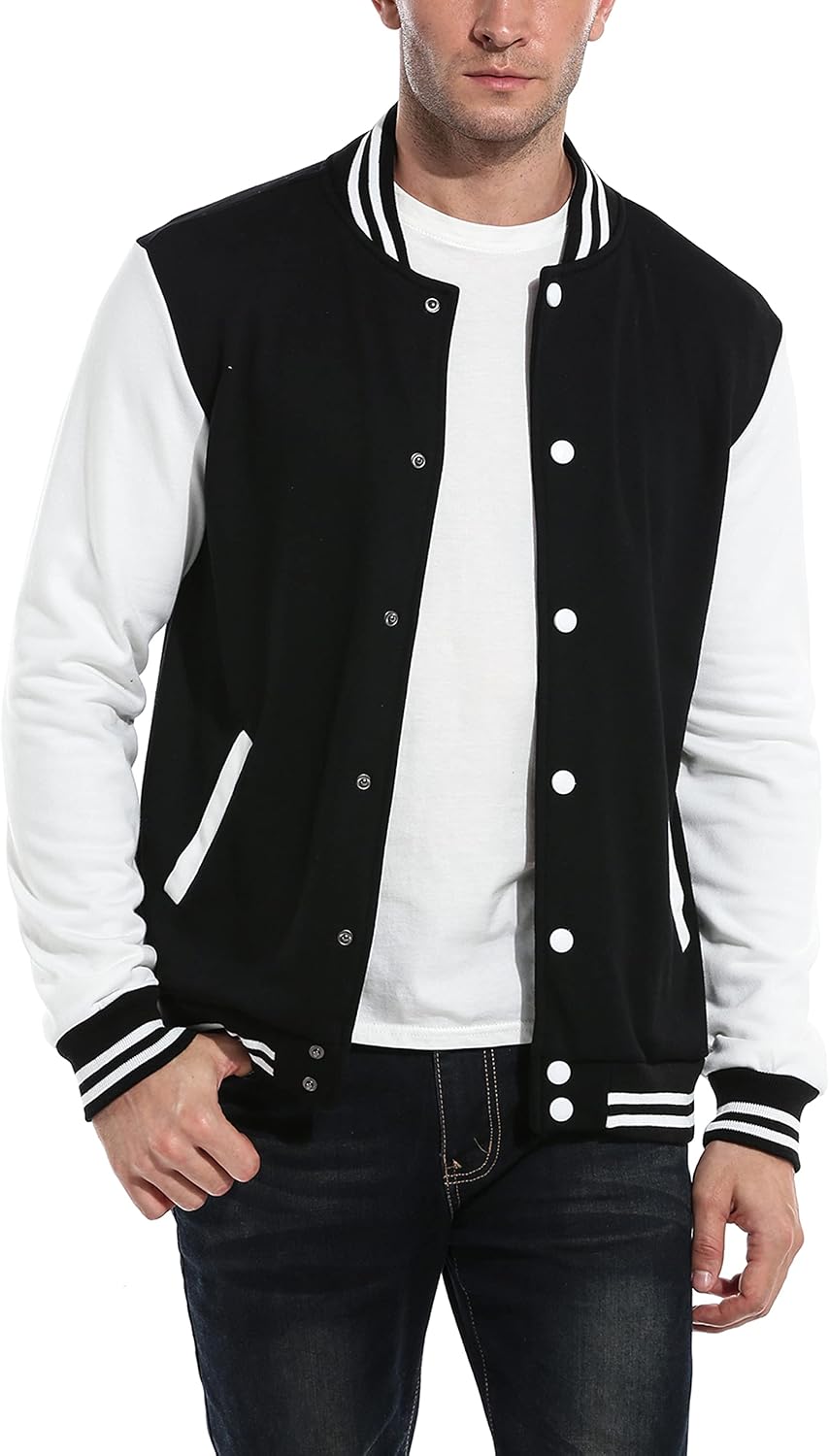 Luvella Men's Fashion Varsity Jacket Causal Slim Fit Cotton Letterman Baseball Bomber Jackets