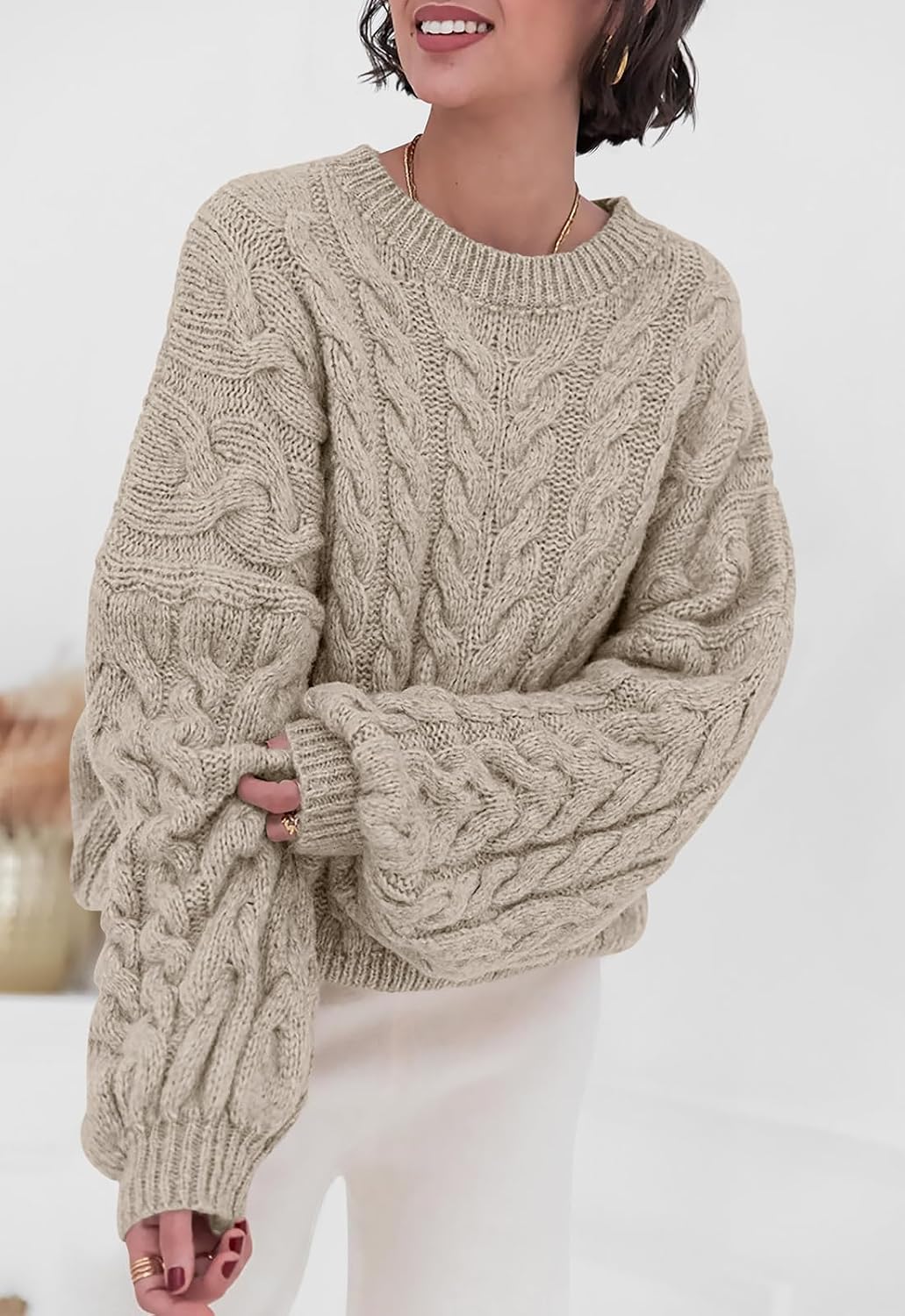 Luvella Womens Sweaters Fall Cable Knit Pullover Oversized Sweater
