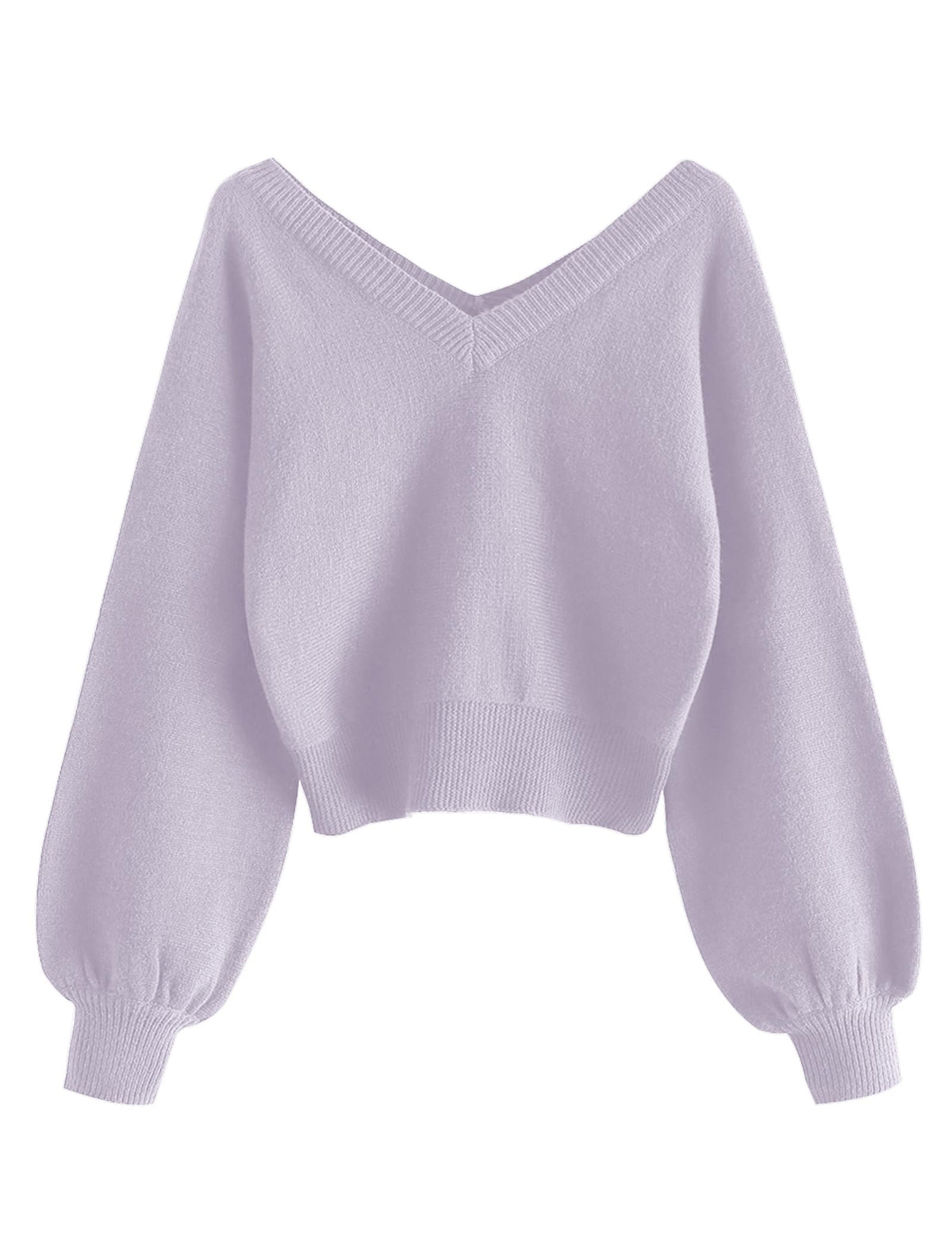 Luvella Women's Cropped Sweater V-Neck Long Sleeve Pullover Jumper Knit Top