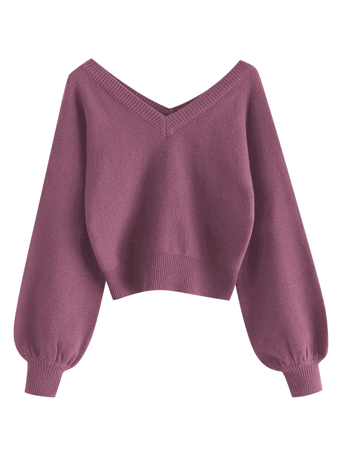 Luvella Women's Cropped Sweater V-Neck Long Sleeve Pullover Jumper Knit Top