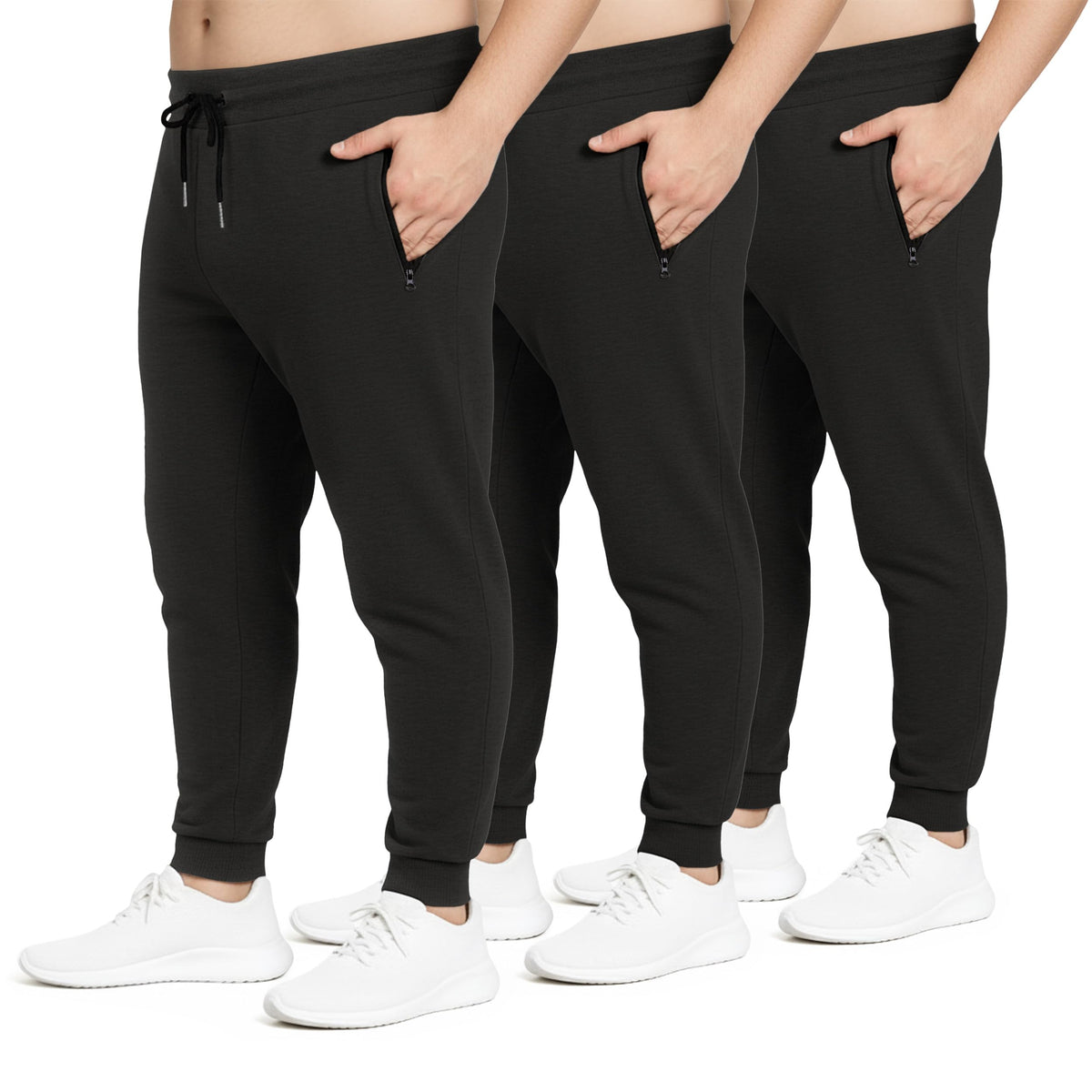 Luvella Sweatpants for Men 3 Pack Fleece Athletic Joggers, Baggy Wide Legs Mens Sweatpants with Zipper Pockets