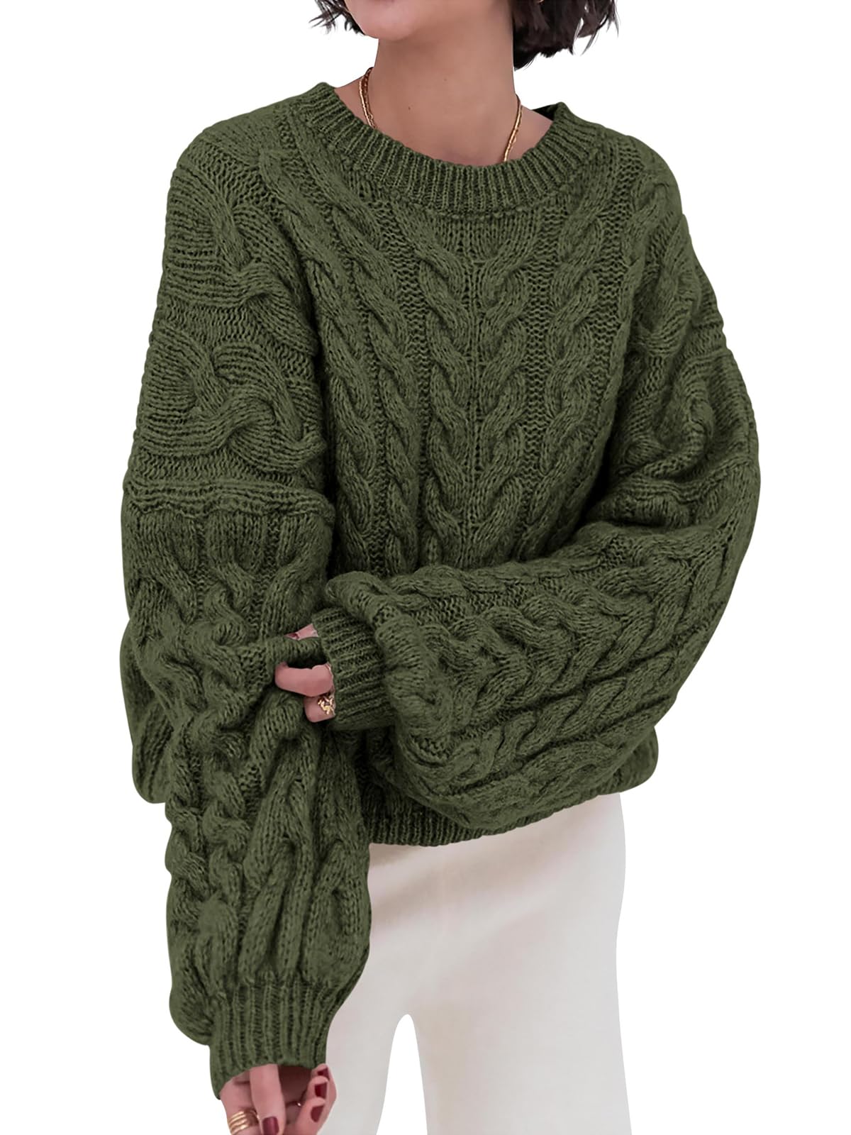 Luvella Womens Sweaters Fall Cable Knit Pullover Oversized Sweater