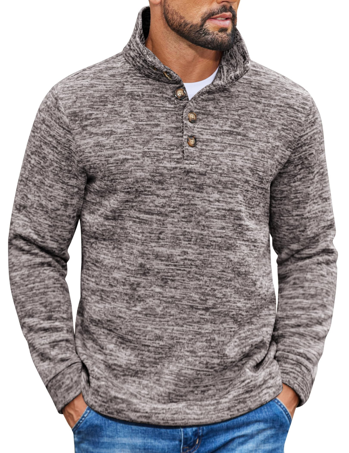 Luvella Men's Casual Pullover Sweater Quarter Button Fleece Sweatshirt Knitted Thermal Sweaters
