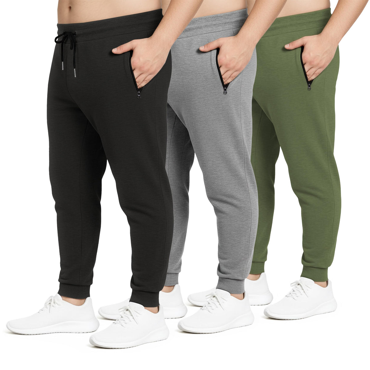 Luvella Sweatpants for Men 3 Pack Fleece Athletic Joggers, Baggy Wide Legs Mens Sweatpants with Zipper Pockets