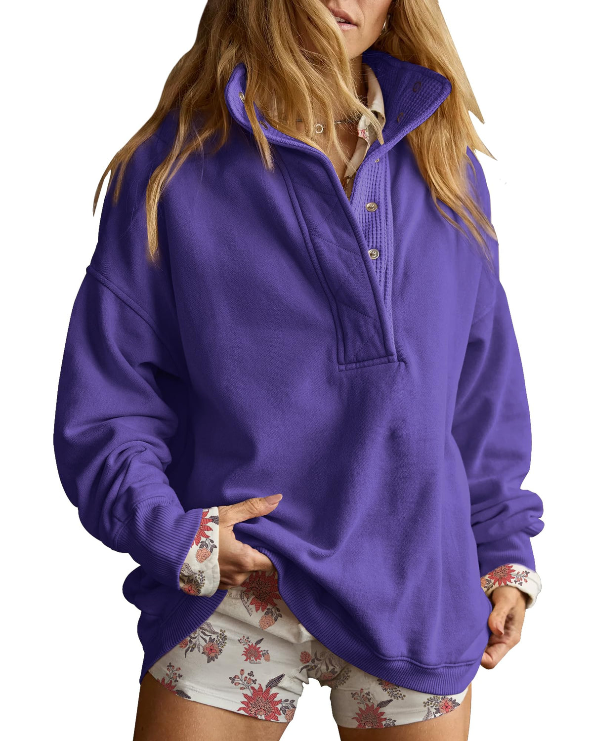 Luvella Women's Henley Neck Sweatshirt