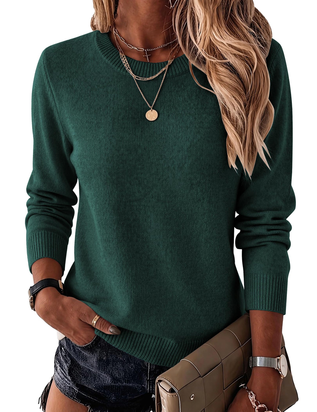 Luvella Womens Wool Blend Sweater Crewneck Long Sleeve Tops Fashion Clothing