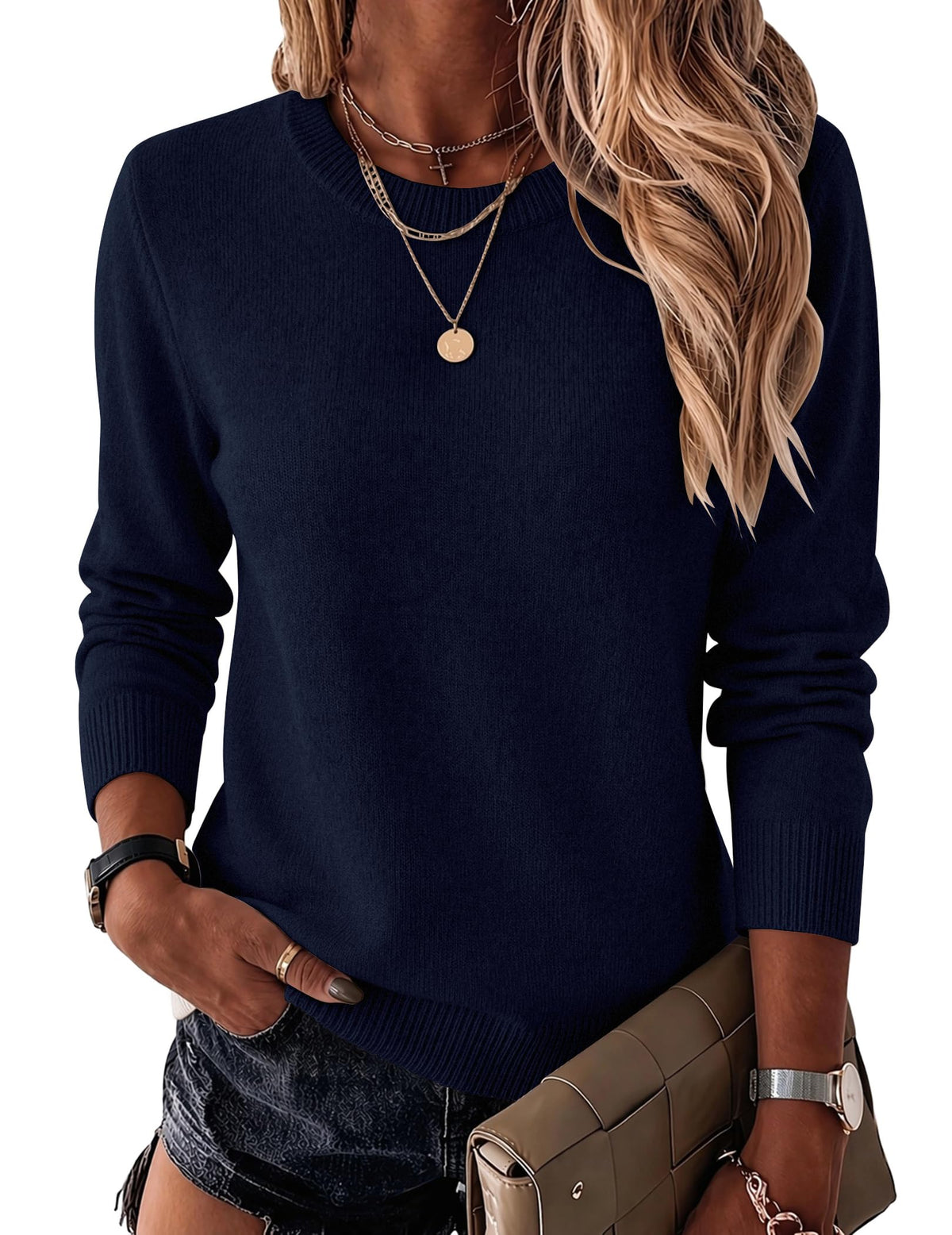 Luvella Womens Wool Blend Sweater Crewneck Long Sleeve Tops Fashion Clothing