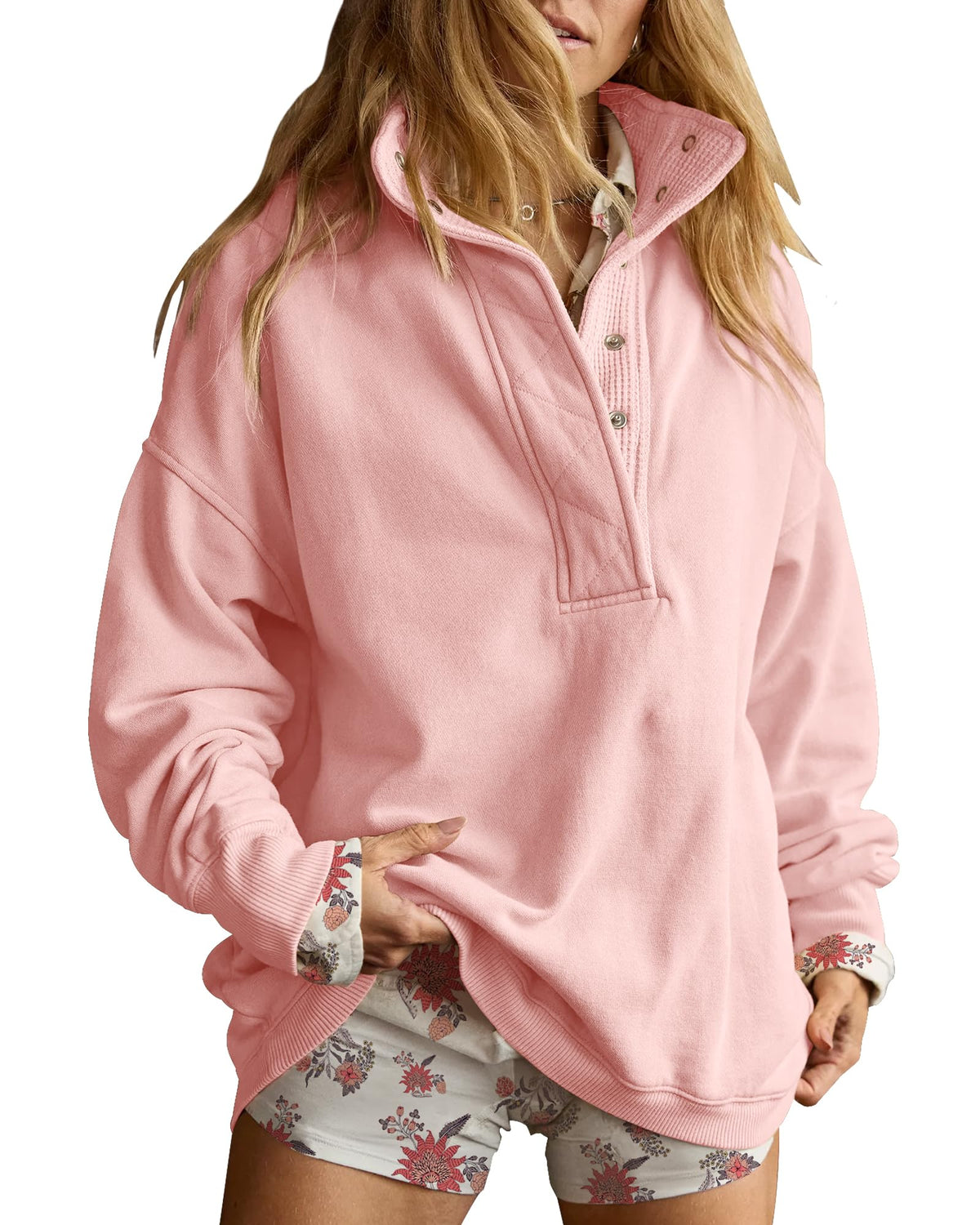 Luvella Women's Henley Neck Sweatshirt