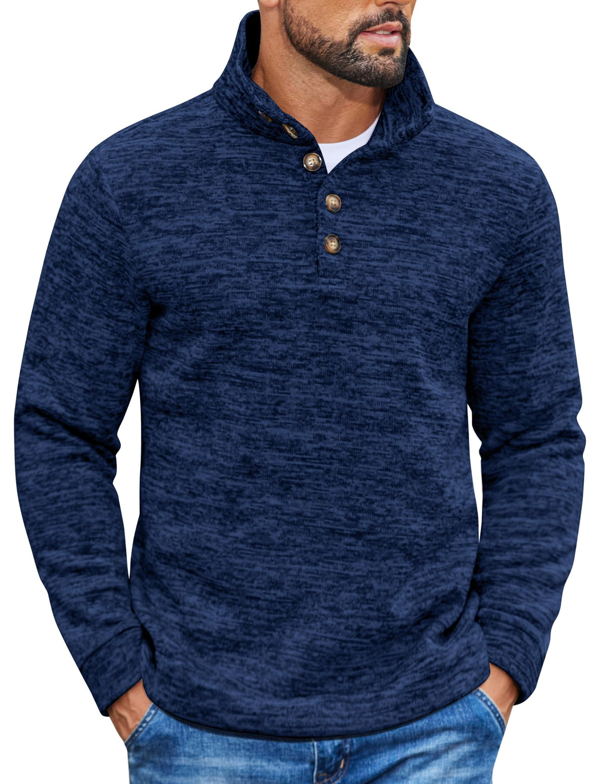 Luvella Men's Casual Pullover Sweater Quarter Button Fleece Sweatshirt Knitted Thermal Sweaters
