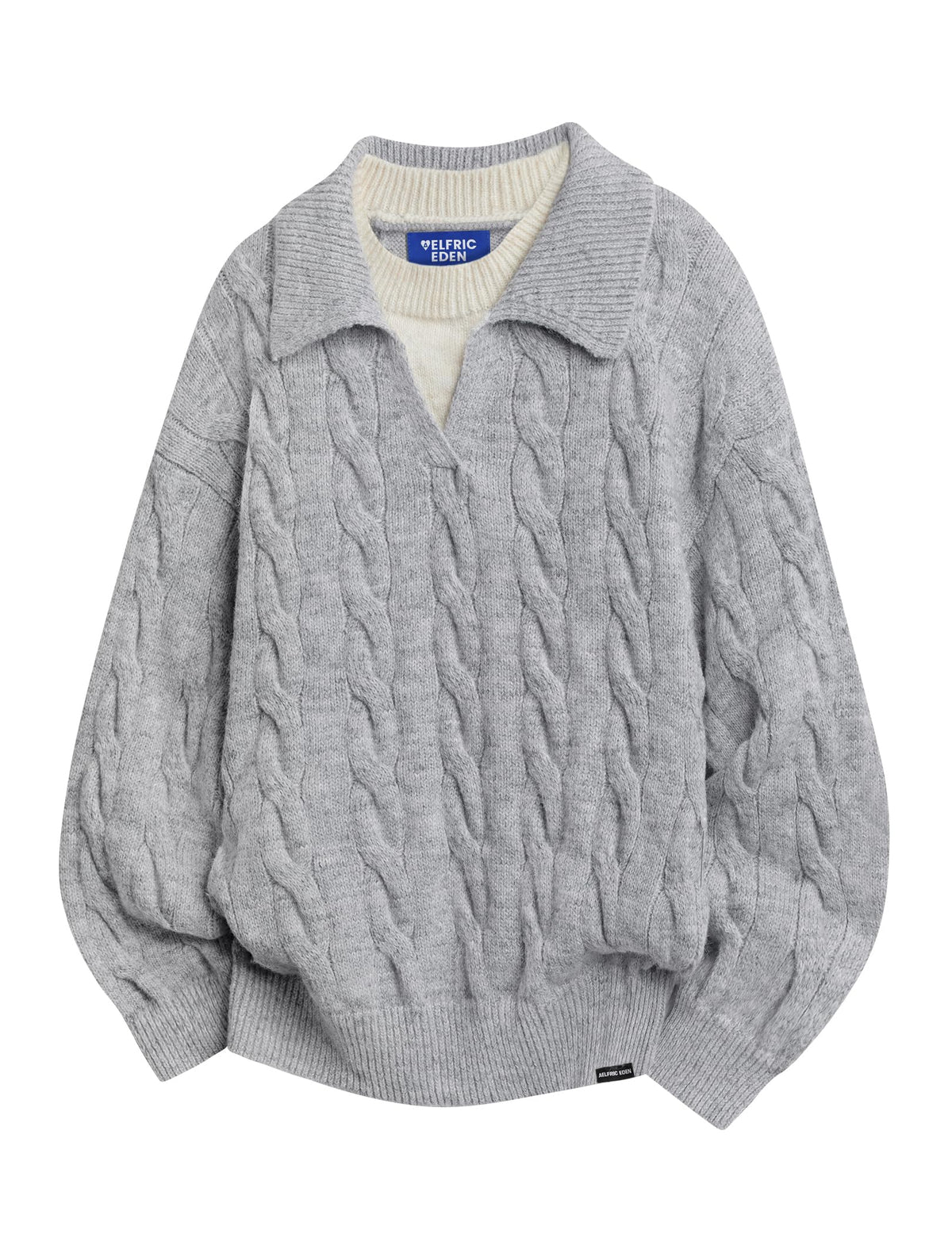 Oversized Sweater Fake Two Polo V Neck Knit Pullover
