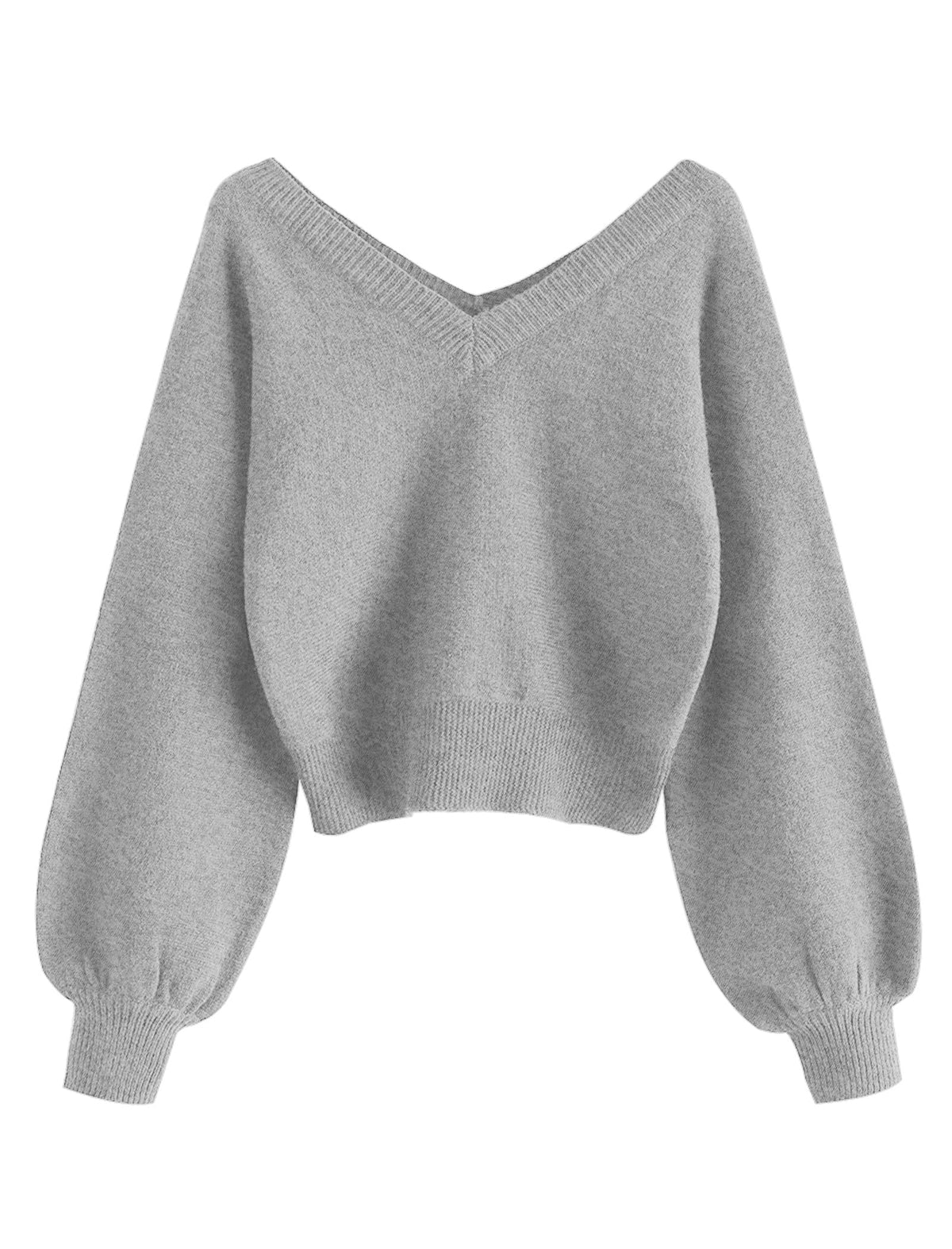 Luvella Women's Cropped Sweater V-Neck Long Sleeve Pullover Jumper Knit Top