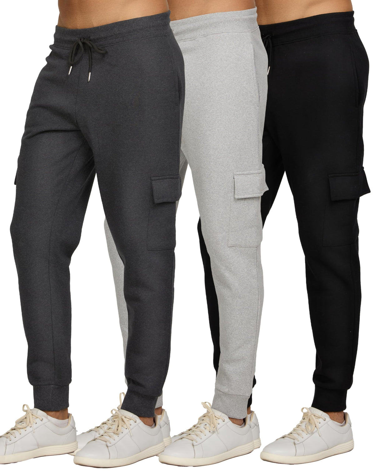 Luvella Sweatpants for Men 3 Pack Fleece Athletic Joggers, Baggy Wide Legs Mens Sweatpants with Zipper Pockets