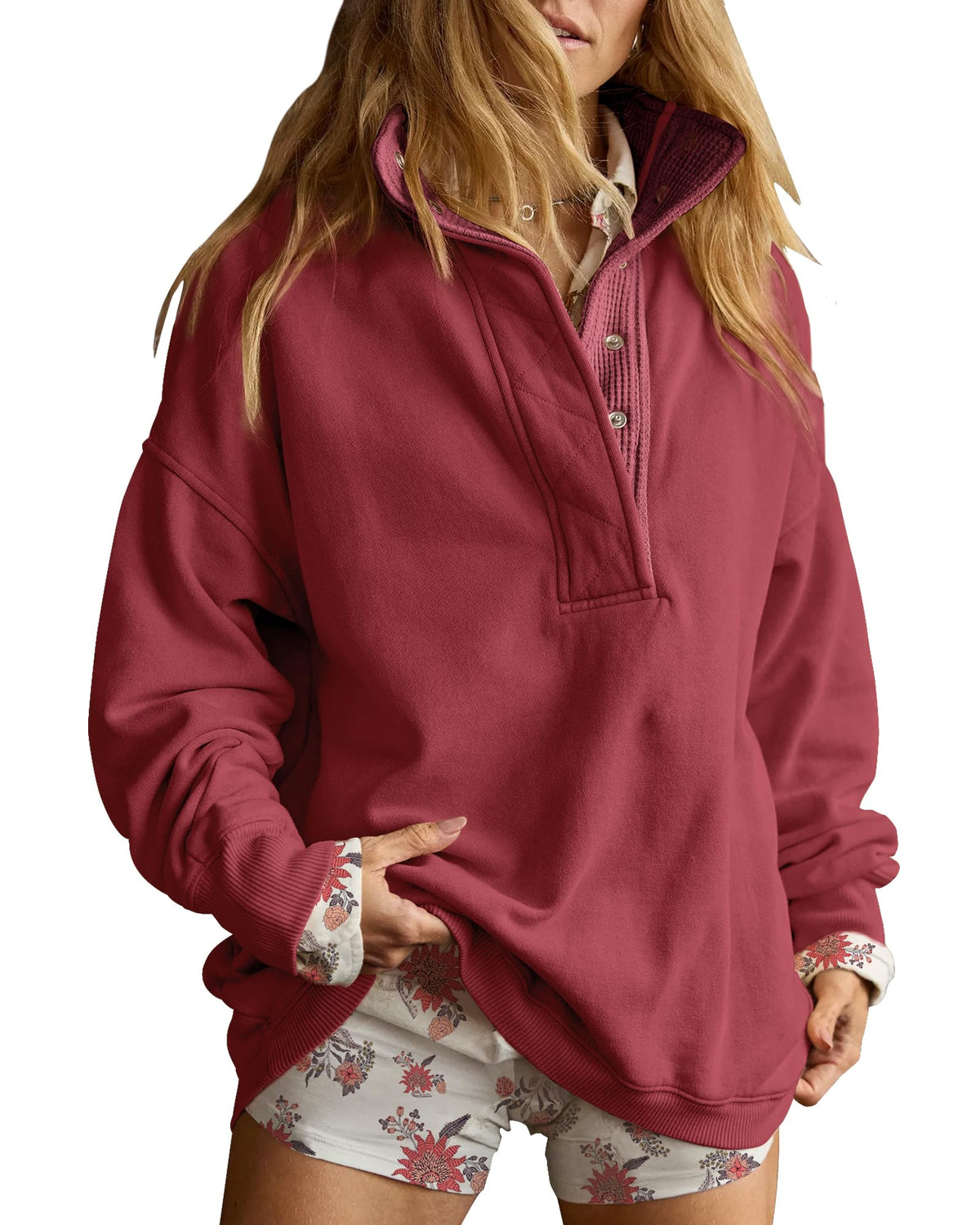 Luvella Women's Henley Neck Sweatshirt