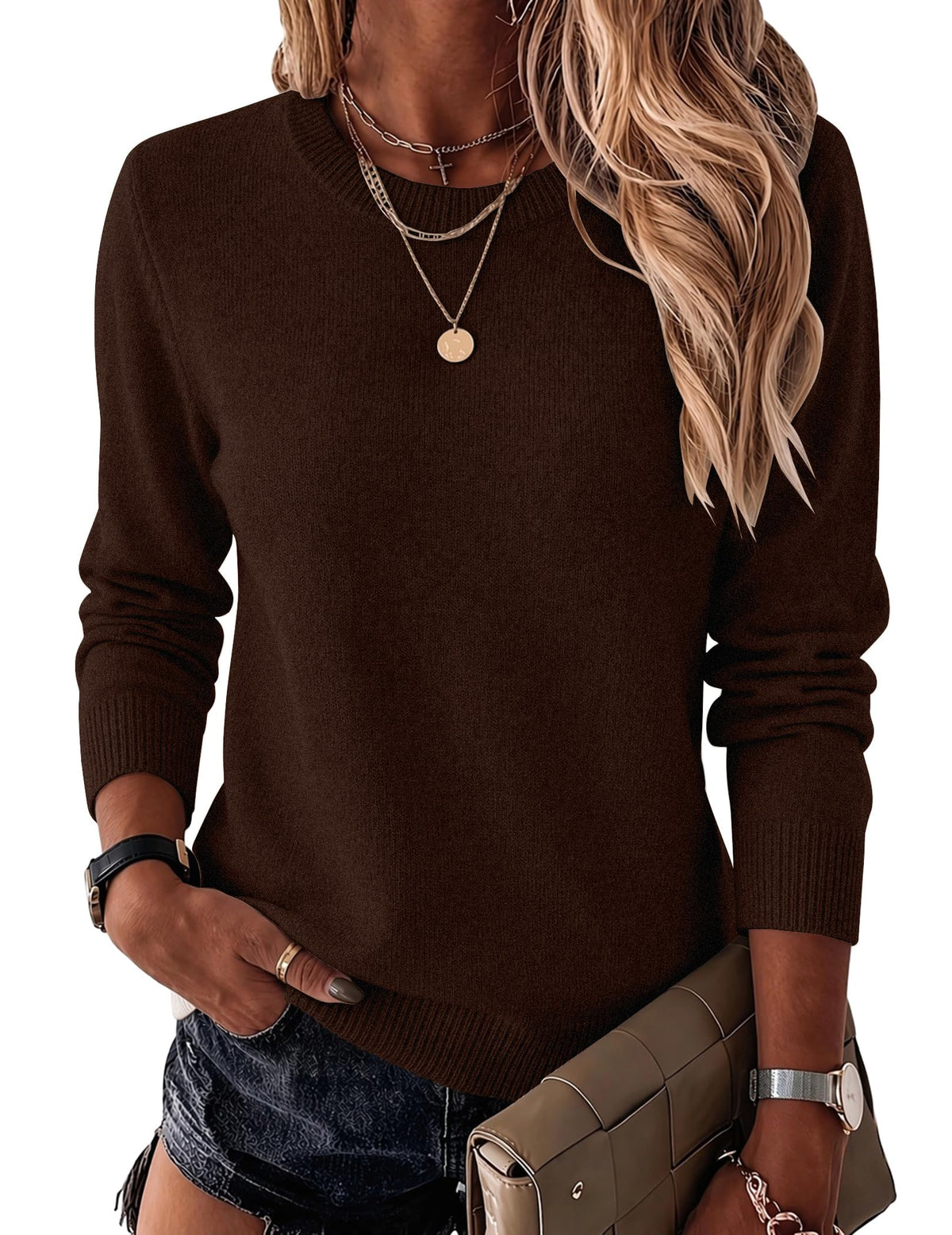 Luvella Womens Wool Blend Sweater Crewneck Long Sleeve Tops Fashion Clothing