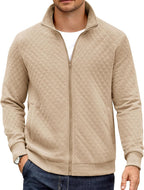 Luvella Mens Zip Up Sweatshirt Mock Neck Quilted Jacket Casual Lightweight Sweater Jackets with Pocket