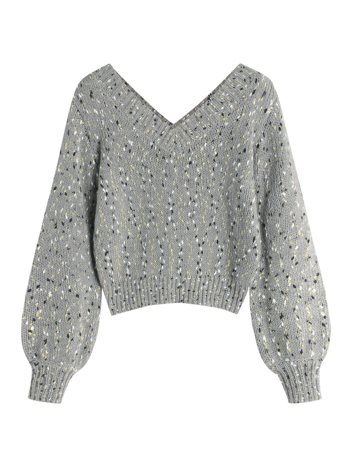 Luvella Women's Cropped Sweater V-Neck Long Sleeve Pullover Jumper Knit Top