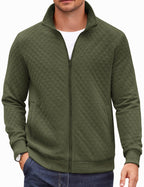 Luvella Mens Zip Up Sweatshirt Mock Neck Quilted Jacket Casual Lightweight Sweater Jackets with Pocket