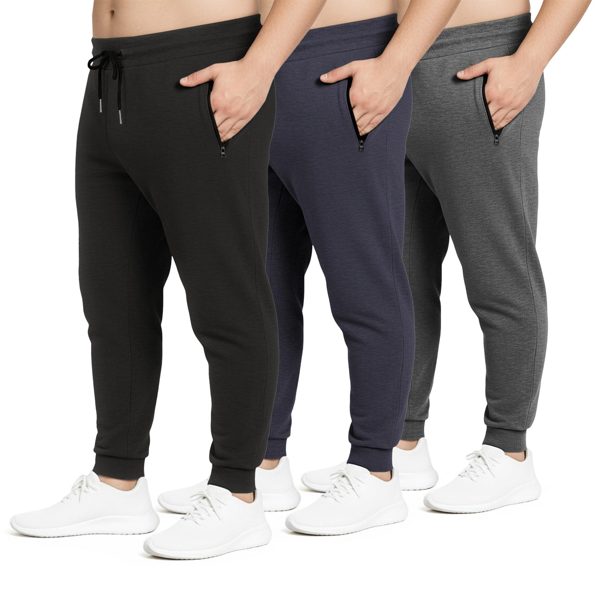 Luvella Sweatpants for Men 3 Pack Fleece Athletic Joggers, Baggy Wide Legs Mens Sweatpants with Zipper Pockets