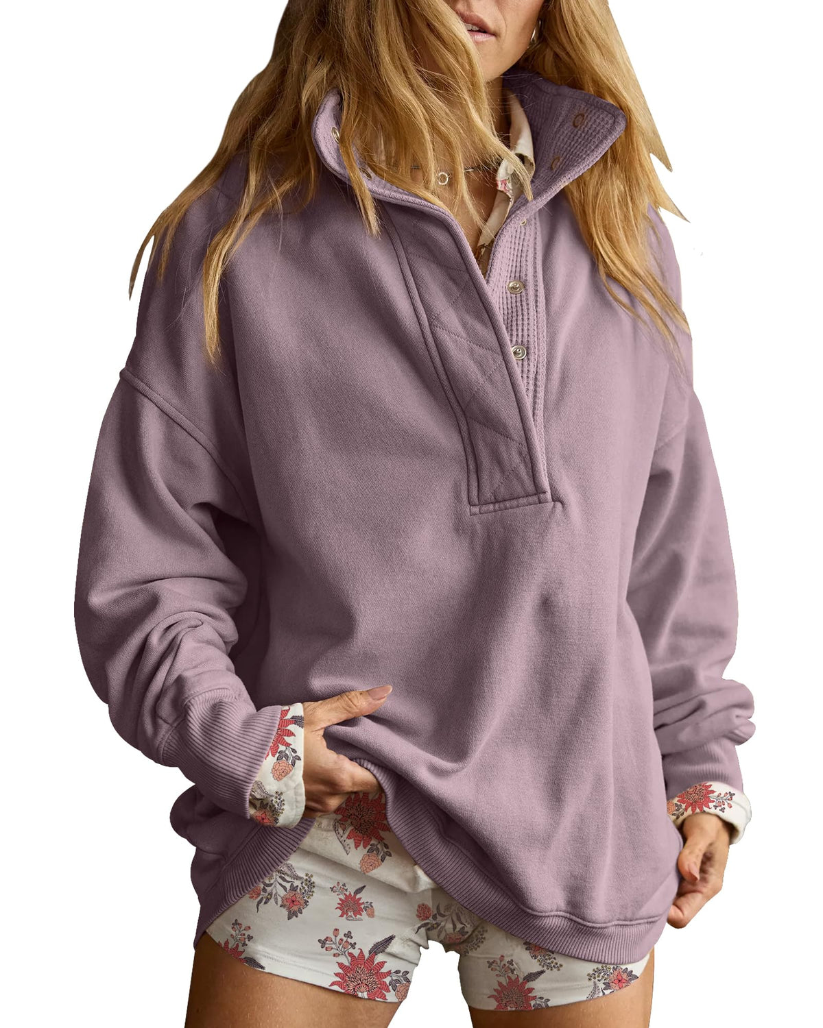 Luvella Women's Henley Neck Sweatshirt