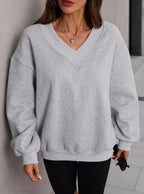 Luvella Womens V Neck Oversized Sweatshirts Long Sleeve Pullover