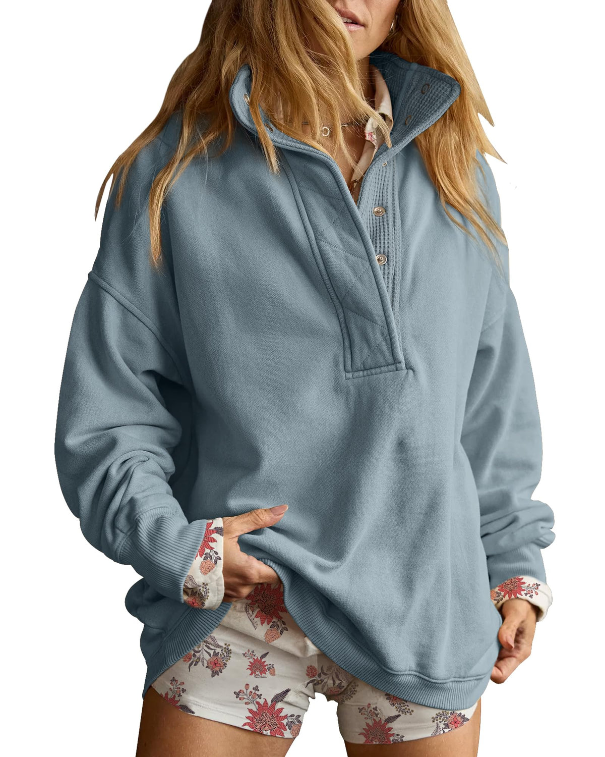 Luvella Women's Henley Neck Sweatshirt