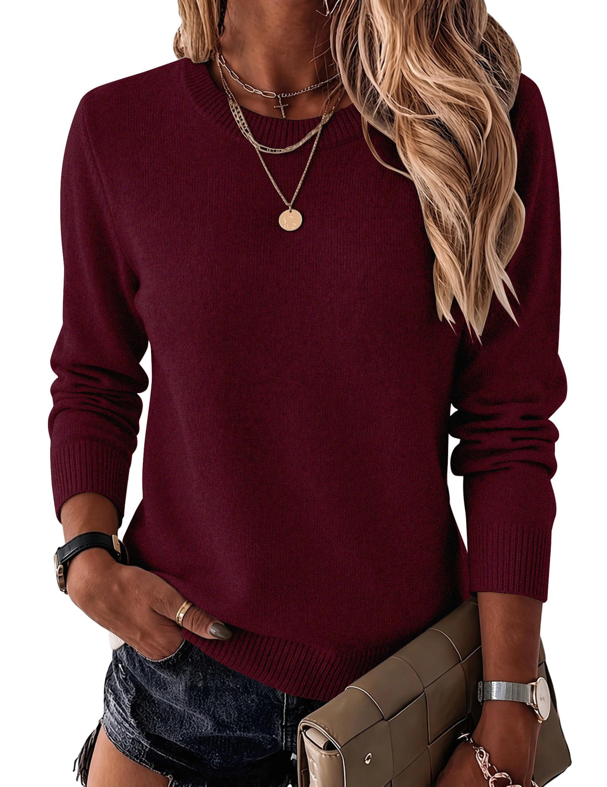 Luvella Womens Wool Blend Sweater Crewneck Long Sleeve Tops Fashion Clothing