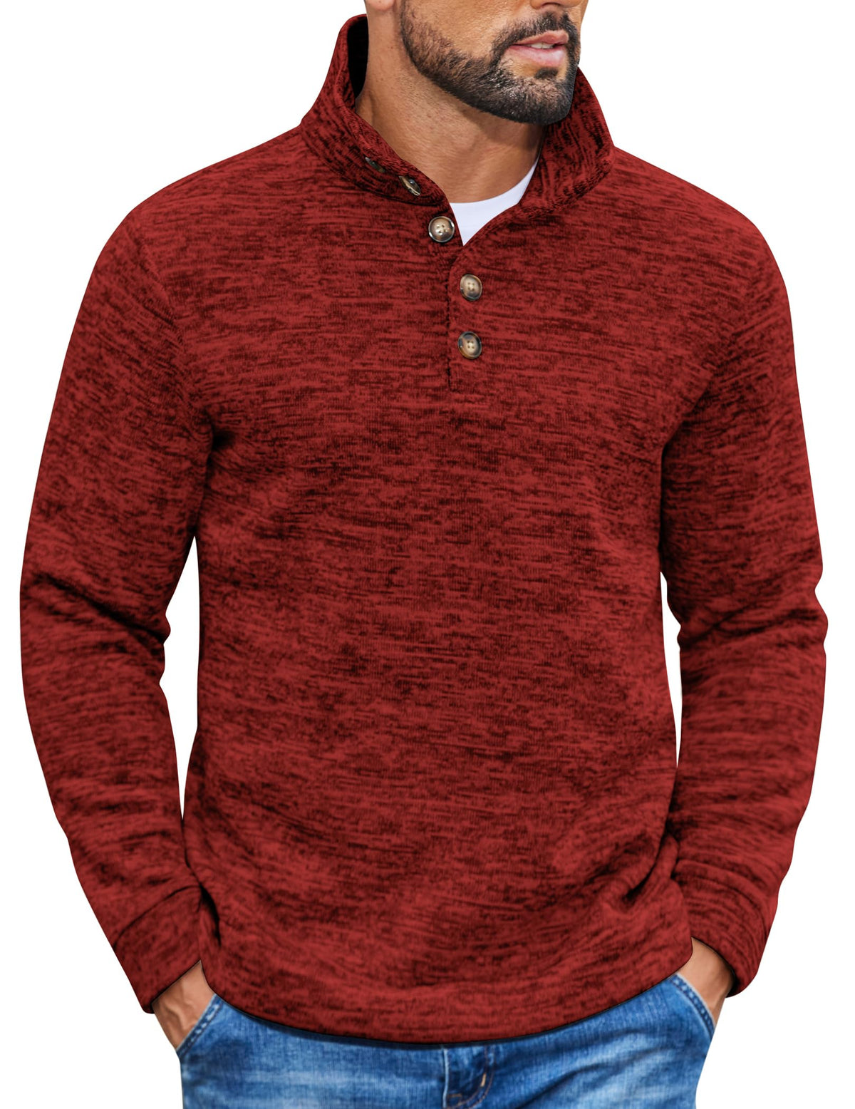 Luvella Men's Casual Pullover Sweater Quarter Button Fleece Sweatshirt Knitted Thermal Sweaters