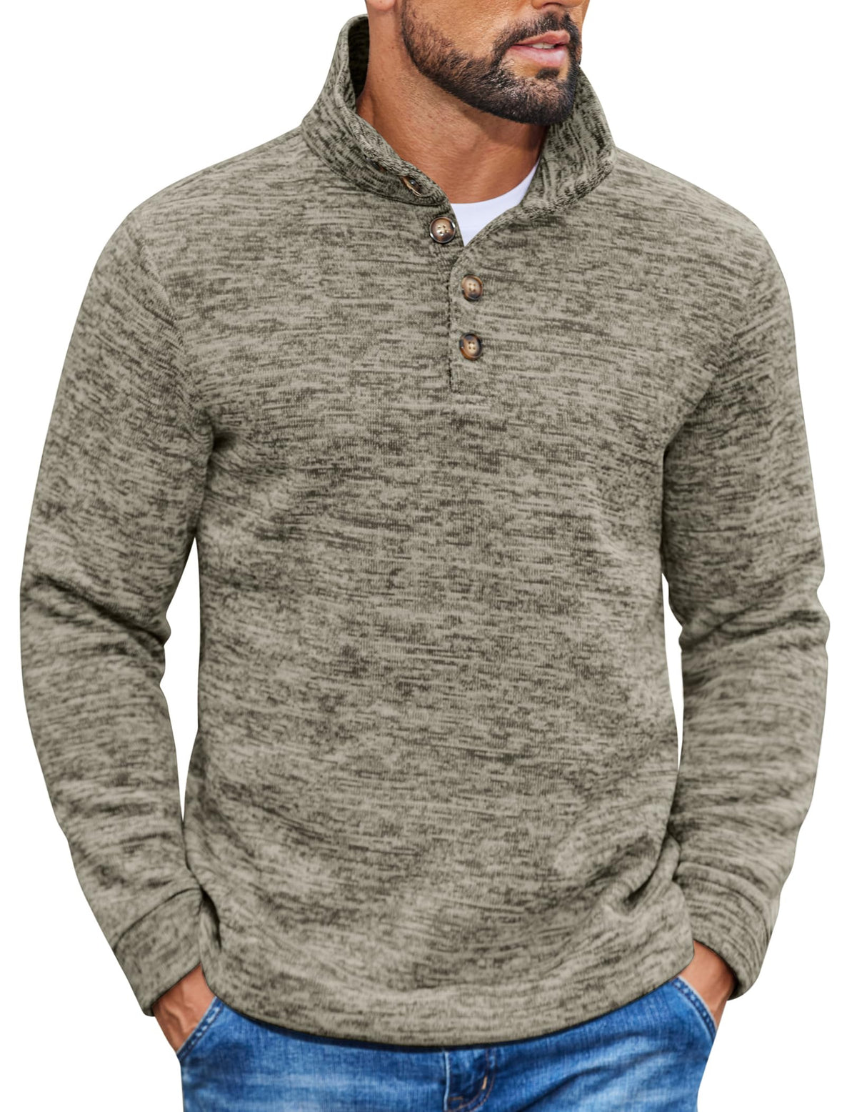 Luvella Men's Casual Pullover Sweater Quarter Button Fleece Sweatshirt Knitted Thermal Sweaters