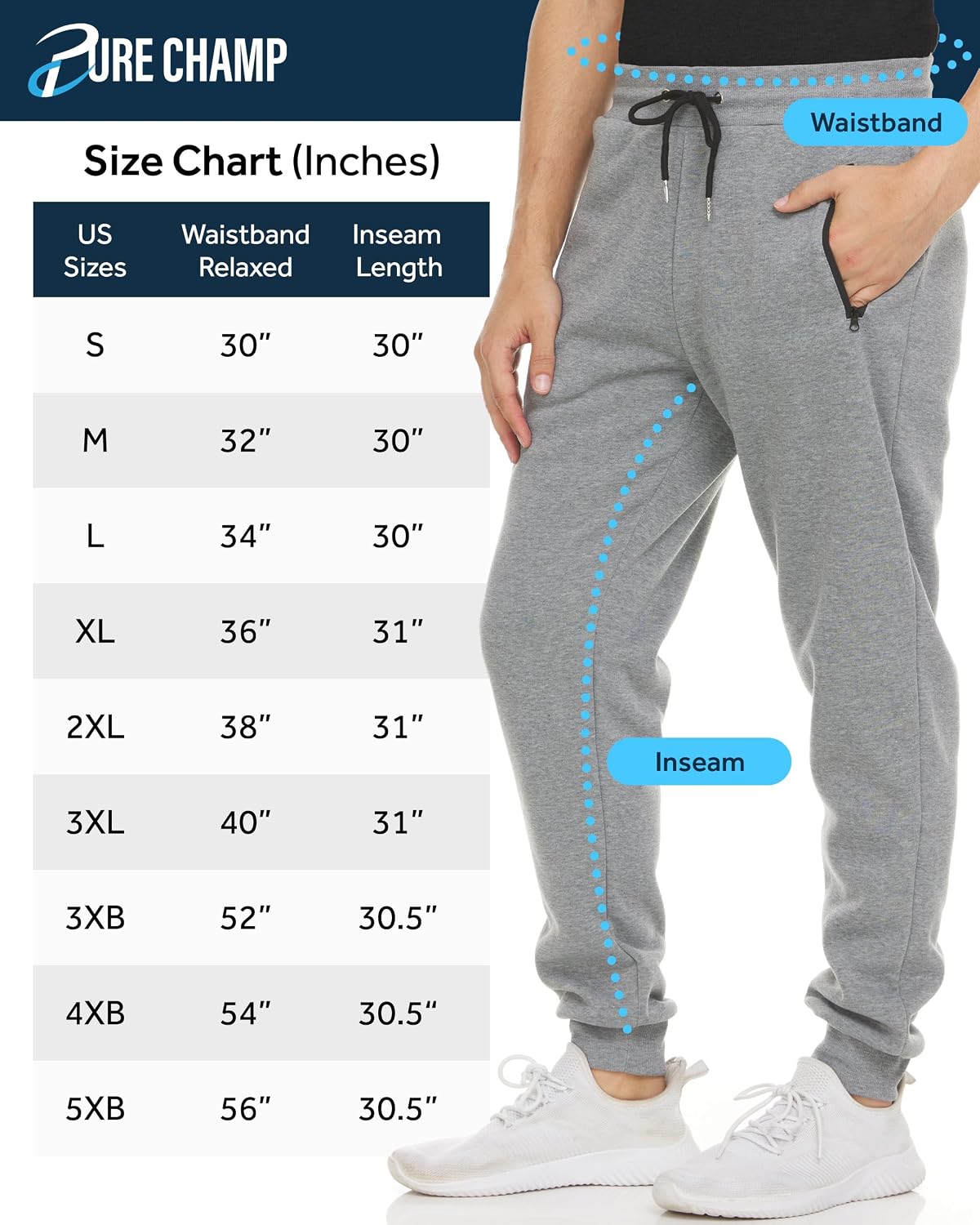 Luvella Sweatpants for Men 3 Pack Fleece Athletic Joggers, Baggy Wide Legs Mens Sweatpants with Zipper Pockets