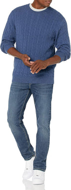 Luvella Men's Cable Knit Cotton Pullover Crewneck Sweater, Ribbed