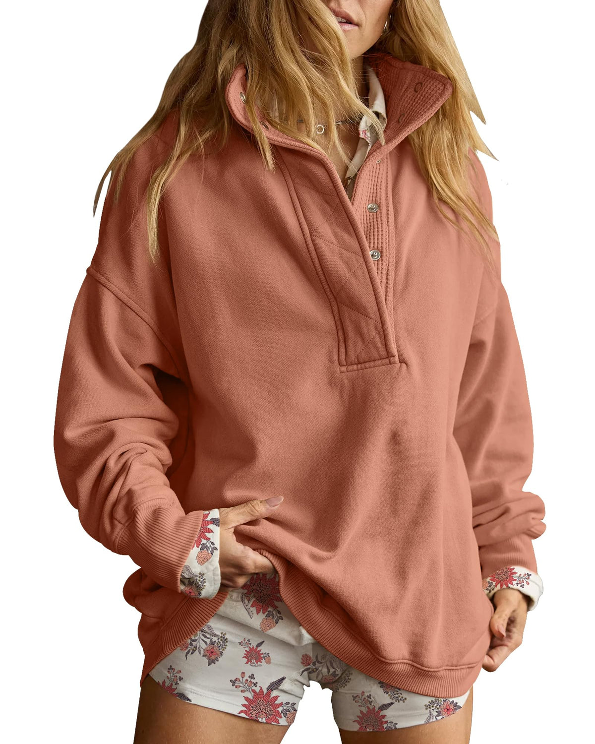 Luvella Women's Henley Neck Sweatshirt