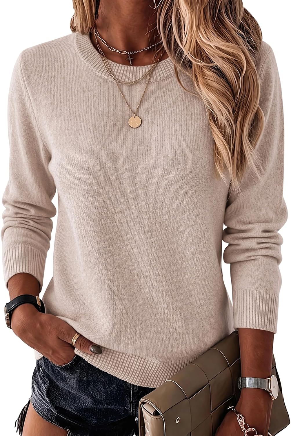 Luvella Womens Wool Blend Sweater Crewneck Long Sleeve Tops Fashion Clothing